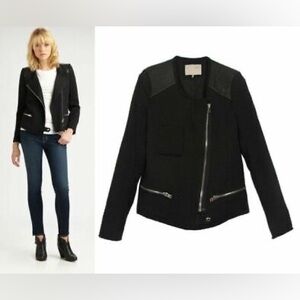 Iro Phoebe black cotton biker jacket in size 1/Small with leather shoulders